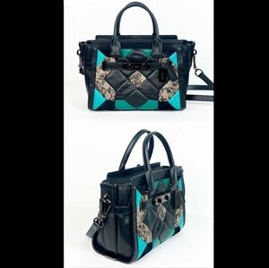 Coach 38365 Cayon quilt SeaggerExotic Stylish 27 Black and Teal Handbag